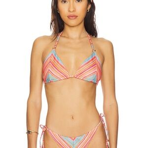 PQ Striped Multicolor Triangle Bikini Top